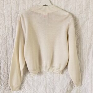 Mondor Womens Cream Full Zip Mock Neck Knit Sweater Ring Pull Made in Canada M